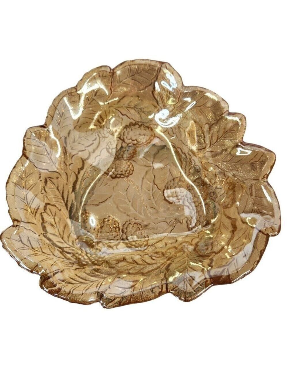 Vintage Carnival Indiana Glass Leaf Dish 7 Inch Decorative Bowl Textured Design